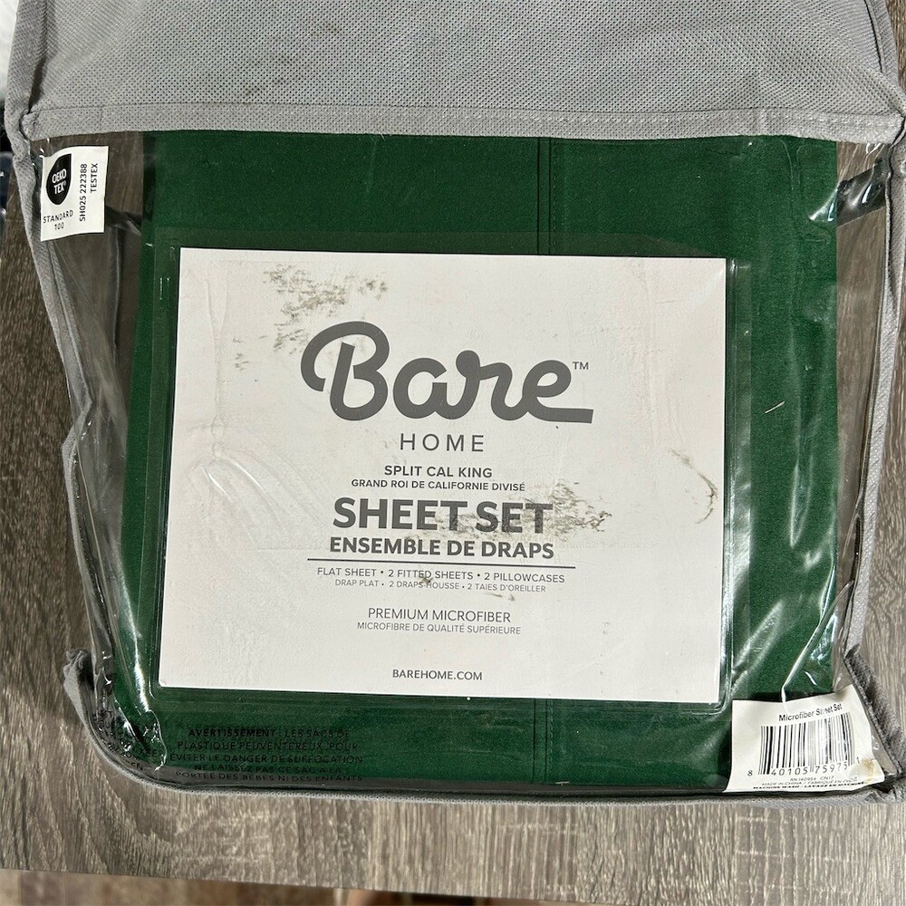 Bare Home Split California King Sheet Set Green Solid 4-Piece (2 Fitted)